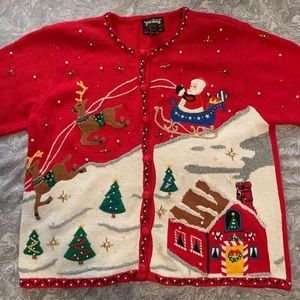 Vintage Ugly Christmas Sweater Santa’s Sleigh